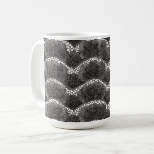 Schicke Schwarz Weiß Blumen Kaffeetasse