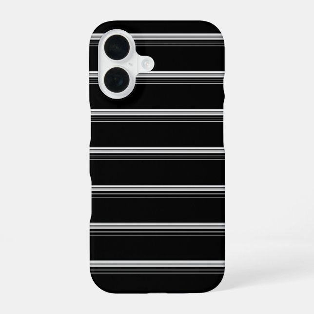 Schicke schwarz-weiß gestreifte  iPhone 16 hülle (Rückseite)