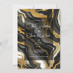 Schicke Schwarz Weiß Gold Marmor Optik Glam Hochze Einladung