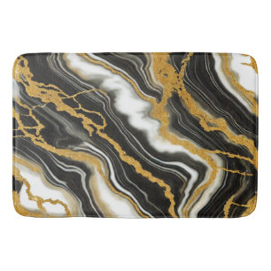 Schicke Schwarz Weiß Gold Marmor Optik Glamour Badematte