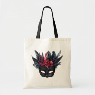Schicke schwarze burgunderrote Blumenmaske Tragetasche
