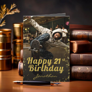 Schicke schwarze & goldene Happy-Birthday-Karte Karte