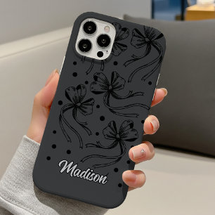 Schicke schwarze graue Koketten-Schleifen-Monogram iPhone 16 Hülle