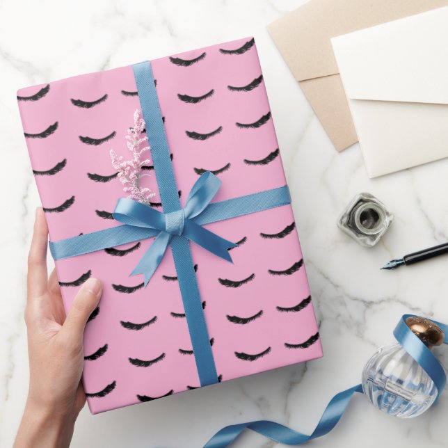 Schicke schwarze rosa Wimpern Glam Geschenkpapier (Schenken)