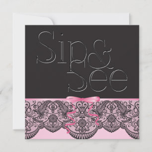 Schicke schwarze Spitze und Rosa Sip and See 2 Einladung