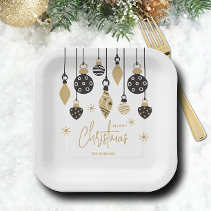 Schicke schwarze und goldene Weihnachtsdekoratione Pappteller