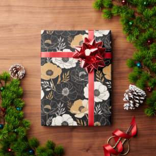 Schicke schwarze und Senf-Anemonen Geschenkpapier