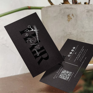 Schicke schwarze/weiße Schere Friseur Minimalist  Visitenkarte