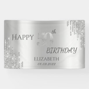 Schicke Silber Glitter Tropfen 50. Geburtstag Banner
