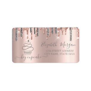 Schicke Silber Glitter Tropfen Cupcake Rose Gold Adressaufkleber