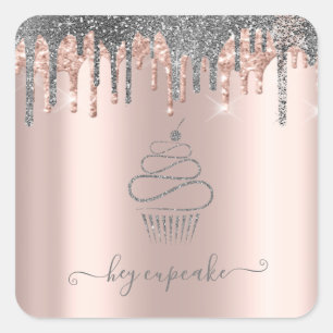 Schicke Silber Glitter Tropfen Cupcake Rose Gold Quadratischer Aufkleber