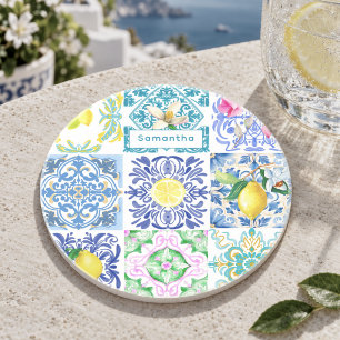 Schicke sizilianische Azulejo-Amalfi-Mittelmeerkac Getränkeuntersetzer