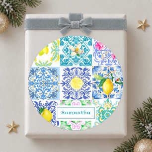 Schicke sizilianische Azulejo-Amalfi-Mittelmeerkac Runder Aufkleber