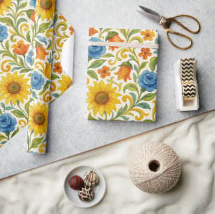 Schicke sizilianische bunte Blätter Blumen Kunst M Geschenkpapier