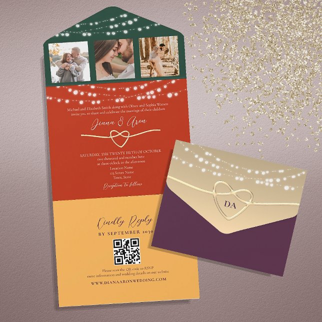 Schicke String-Lichter Hochzeit QR-Code All In One Einladung (Von Creator hochgeladen)