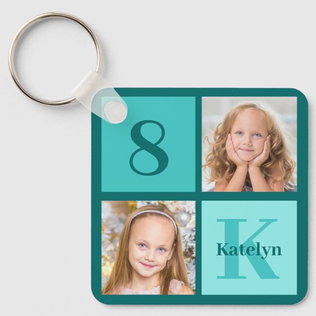 Schicke Teal-Fotocollage personalisiert Schlüsselanhänger (Vorderseite)