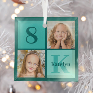 Schicke Teal-Fotocollage Personalisiertes Weihnach Ornament Aus Glas