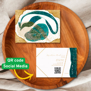 Schicke Teal-Gold-Glitter-Website-QR-Code-Geschäft Visitenkarte