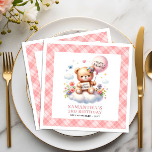 Schicke Teddybär-Ballon-Rot-Gesichts-Blumen-Mädche Serviette