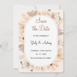 Schicke trockene Boho-Ovalbogen-Pampas-Eleganz Save The Date