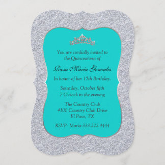 Schicke Türkis und Silber Quinceañera Einladung