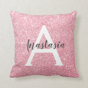 Schicke und trendige Roségold-Glitter-Monogramm Kissen