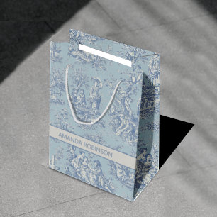 Schicke Vintage Blau Grau Französische Toile Lands Mittlere Geschenktüte