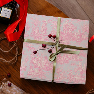 Schicke Vintage Blau Rosa Toile de Jouy Geschenkpapier