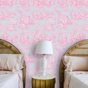Schicke Vintage Blaue Rosa Toile de Jouy Szene Tapete