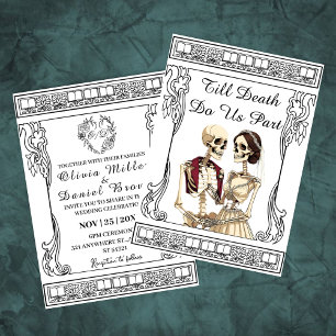 Schicke Vintage-Gotische Hochzeit Bis Dass Der Tod Einladung