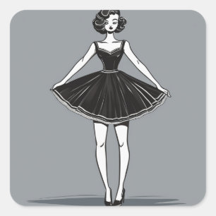 Schicke Vintage-LBD-Illustrationsaufkleber Quadratischer Aufkleber