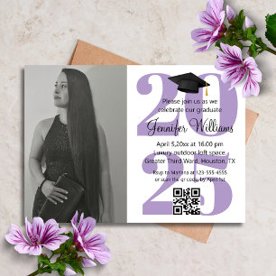 schicke violette Foto-Abschlussfeier 2026 QR-Code Einladung