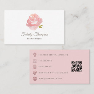 Schicke Wasserfarbe-Blush-Rose QR-Code Visitenkarte