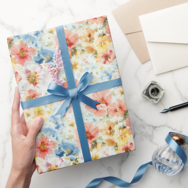 Schicke Wasserfarbe Florale Boho Wildblumen Gesche Geschenkpapier (Schenken)