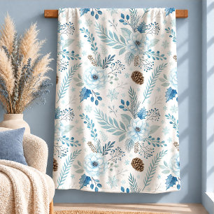 Schicke Wasserfarbe Winterblumen Navy Blau Decke Sherpadecke