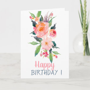 Schicke Wasserfarben-Blumen Geburtstag Karte