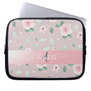 Schicke Wasserfarben-Blumen-Monogramm Laptopschutzhülle
