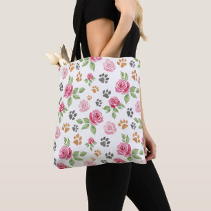 Schicke Watercolor-Blumen- und Pfotenabdruck-Tasch