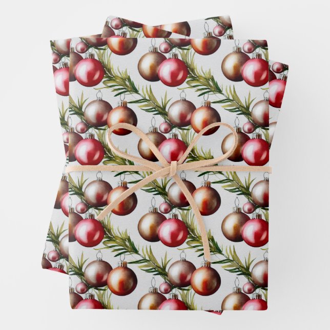 Schicke Weihnachtsbaum-Ornamente Feiertage Geschenkpapier Set (Beispiel)