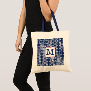 Schicke weiße achteckige geometrische Monogramm  Tragetasche
