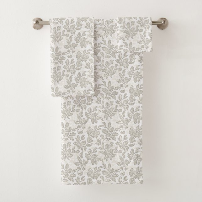 Schicke weiße Creme Floral Badhandtuch Set (Insitu)