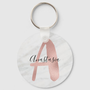 Schicke weiße und graue Marmor-Roségold-A-Monogram Schlüsselanhänger