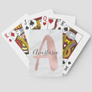 Schicke weiße und graue Marmor-Roségold-Monogramm- Spielkarten