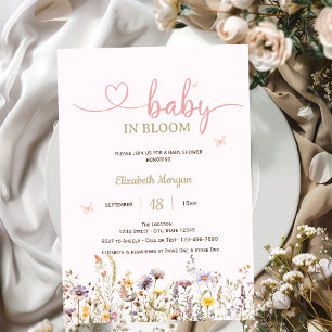 Schicke Wildblumen Rosa Baby In Blüte Baby Shower Einladung