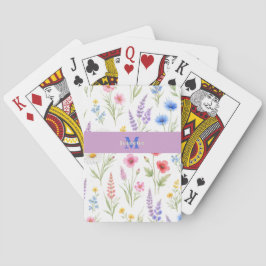 Schicke Wildblumen-Wasserfarbe-Floral-Monogramm-Na Spielkarten
