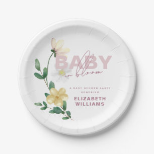 Schicke wilde Blumen in Blüte Baby Shower Pappteller