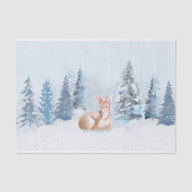 Schicke Winter-Aquarell-Rotwild im Wald Seidenpapier (Vorderseite)