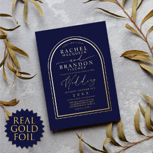 Schicke zeitgenössische Hochzeit: Eleganter Goldfo Folieneinladung