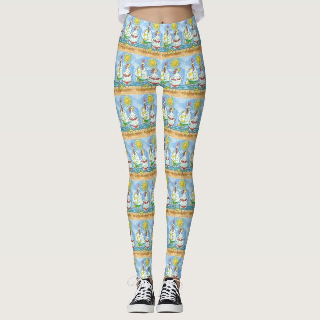 SCHICKEN DES MEERES, ROOSTER & HEN FUNNY LEGGINGS (Vorderseite)