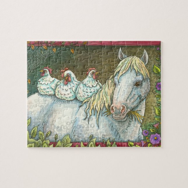 SCHICKEN IN DER STABILE, PFERDE & HENS PUZZLE Jigs (Horizontal)